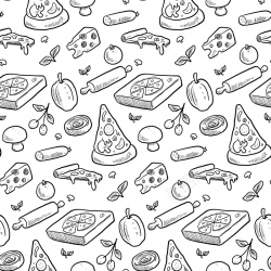 开心吃披萨的人手绘披萨无缝矢量背景高清图片