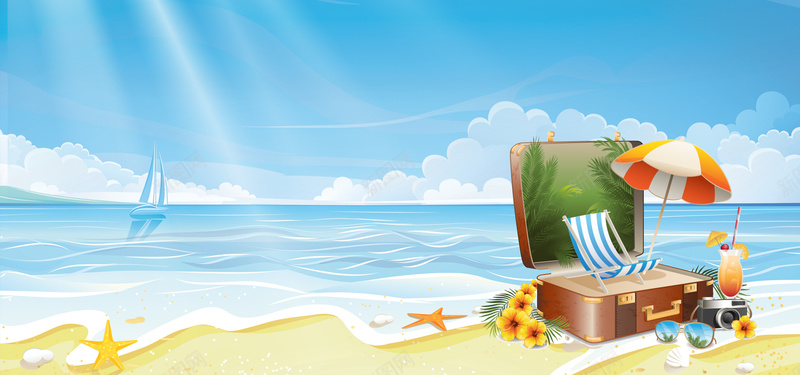 夏季海边度假防晒文艺小清新蓝色背景背景
