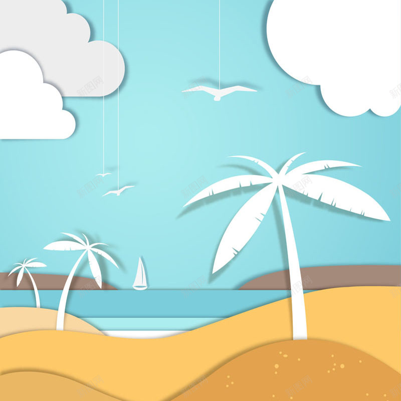 沙滩椰子树剪贴画矢量ai设计背景_新图网 https://ixintu.com 主图 剪贴画 卡通 夏季 手绘 椰子树 沙滩 海滩 矢量素材 童趣 蓝色 矢量图