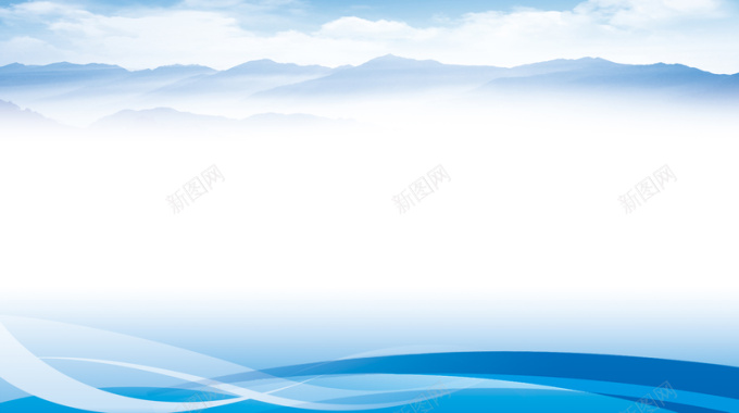 蓝色山水海报背景背景