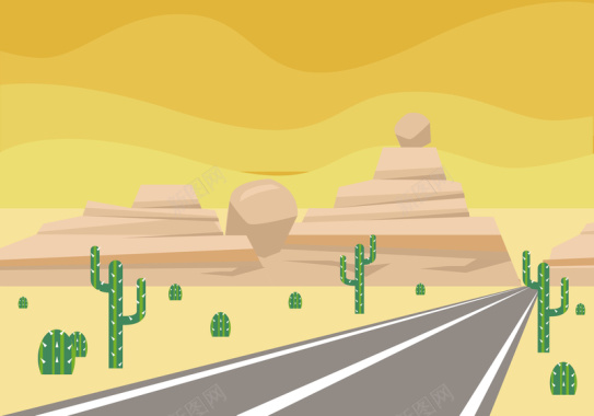 沙漠中的公路背景矢量图背景