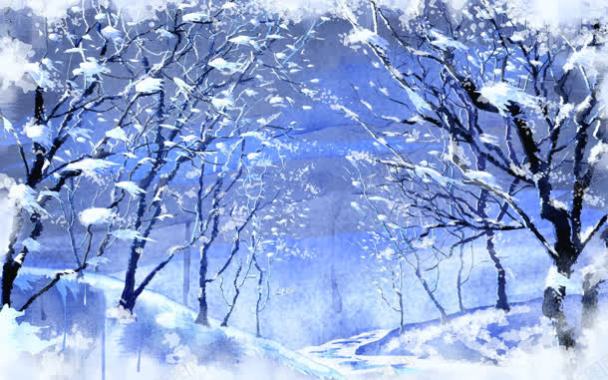 白色手绘冬季雪地树林海报背景背景