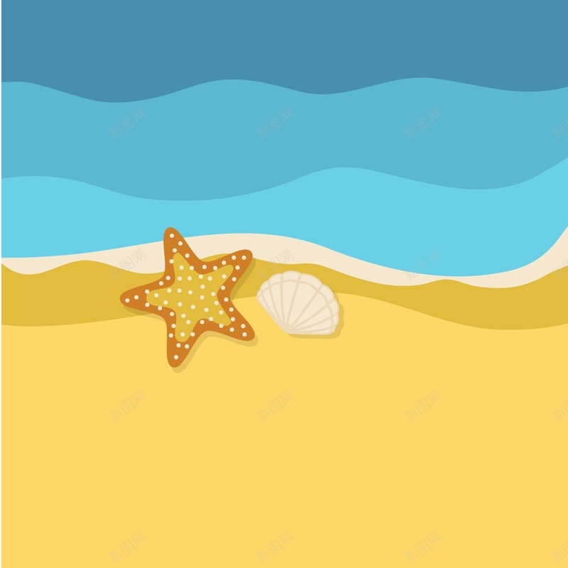 手绘卡通海洋沙滩贝壳海星背景矢量图背景图片免费下载 素材7xxvvaeqe 新图网