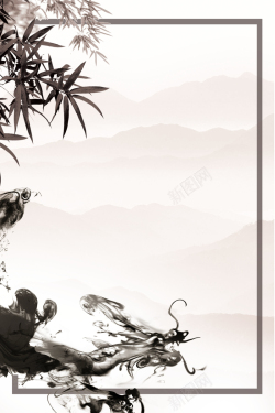 竹叶落下中国风竹叶水墨画海报背景高清图片