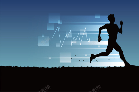 卡通人物健身跑步海报背景矢量图背景
