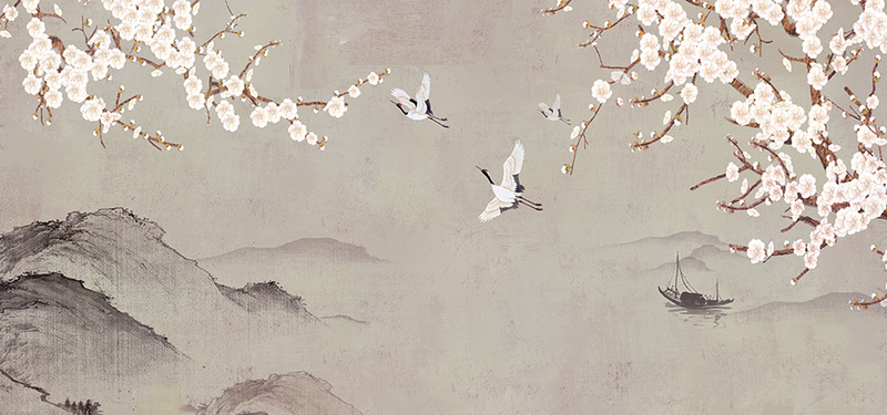新中式手绘花鸟背景背景