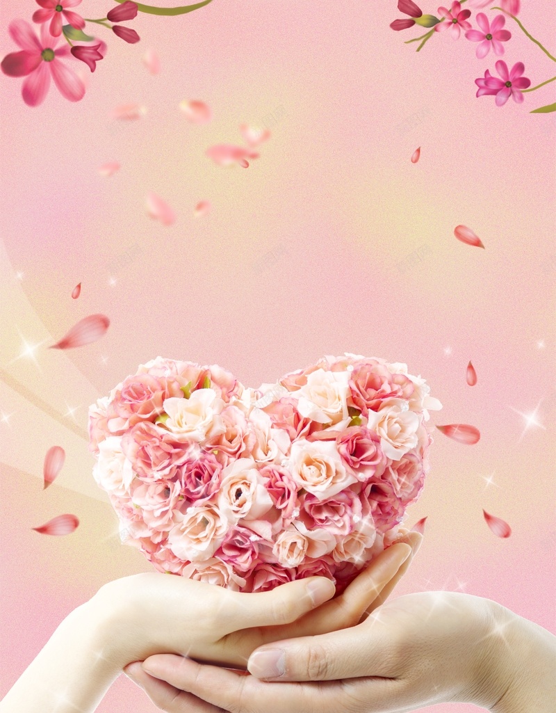 粉色手捧花朵背景cdr设计背景_新图网 https://ixintu.com 心形 梦幻 浪漫 漂浮 爱心 白色 粉红 粉色 花朵 花瓣