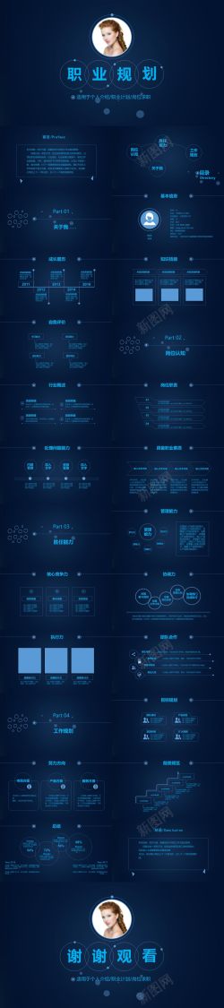 个人海报设计深蓝个人介绍职业计岗位求职PPT模板