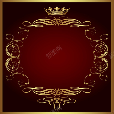 金色皇冠花纹红色背景矢量图背景