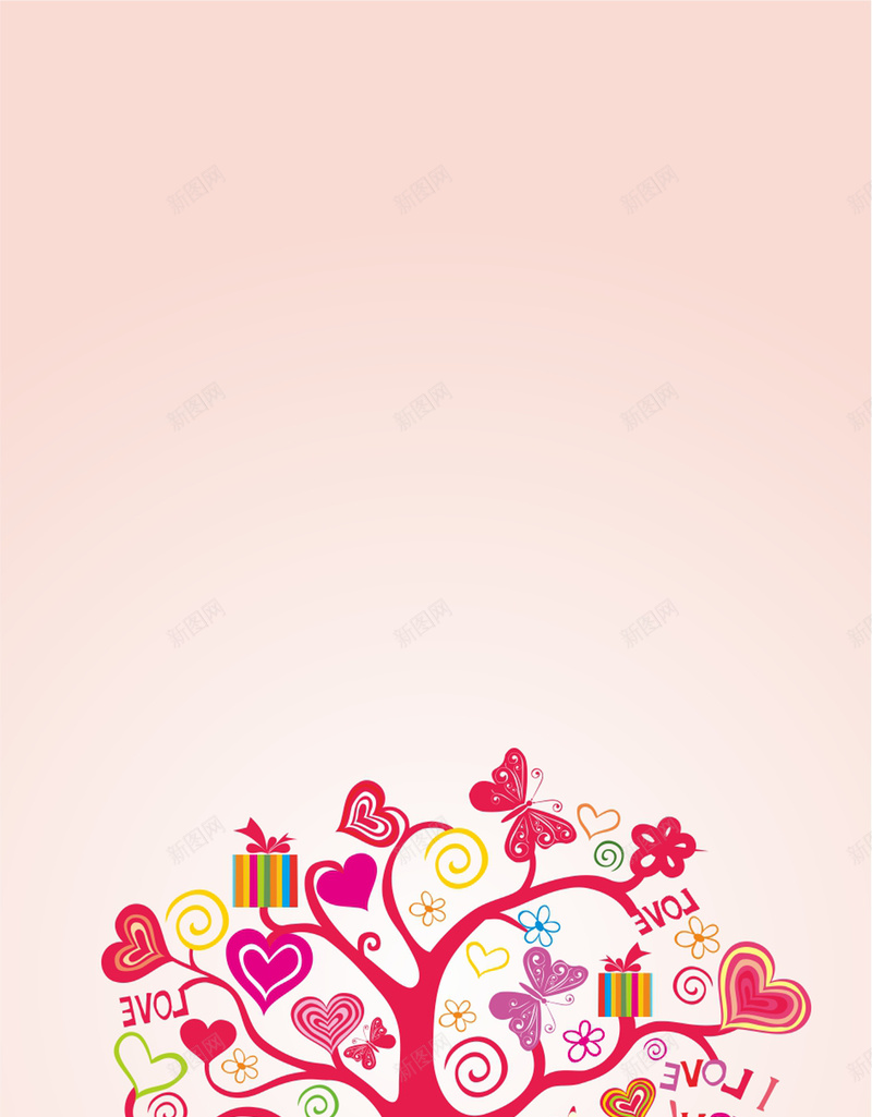 卡通礼品树木背景cdr设计背景_新图网 https://ixintu.com 卡通 展架 心形 手绘 树木 爱心 白色 矢量 礼包 礼盒 童趣 粉色