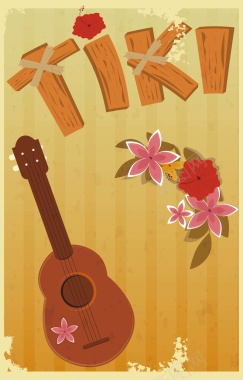 吉他和花朵背景矢量图背景