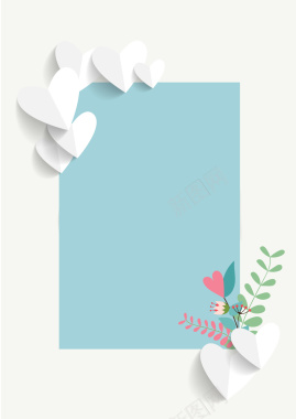 蓝色清新花卉情人节平面广告矢量图背景