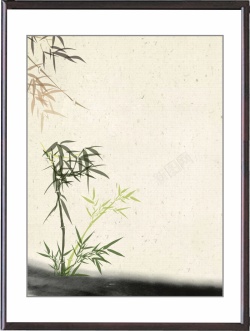 白色字画绿色水墨竹子背景高清图片