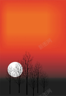 夕阳树林海报背景背景