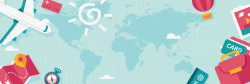 长假背景蓝色卡通时尚包地图飞机太阳热气球国庆高清图片