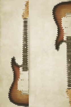 黑白马赛克吉他复古音乐培训海报背景矢量图高清图片