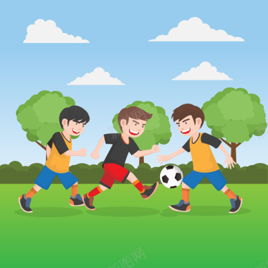 卡通儿童踢足球运动背景矢量图背景