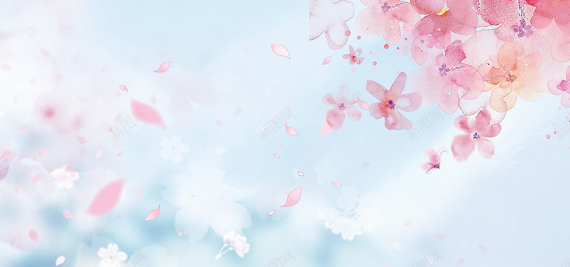 蓝玫瑰花瓣樱花节主题海报背景背景
