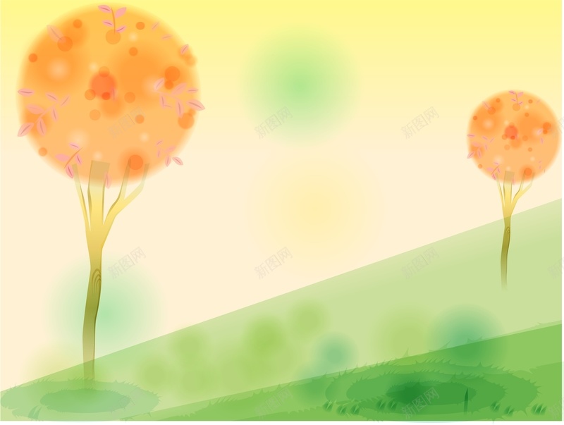 橙色手绘树木背景cdr设计背景_新图网 https://ixintu.com 卡通 圆点 手绘 树木 橙色 水彩 童趣 草地