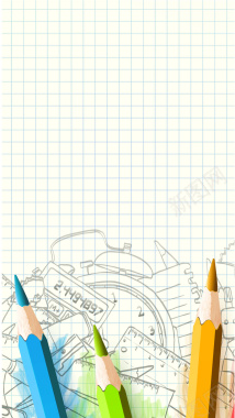 彩色铅笔和校园涂鸦背景矢量图背景