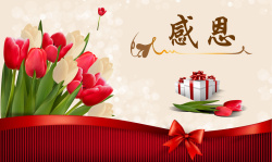 红色郁金香与蝴蝶图片感恩教师节矢量背景高清图片