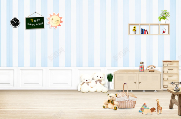 房间儿童玩具木柜木椅印刷背景背景