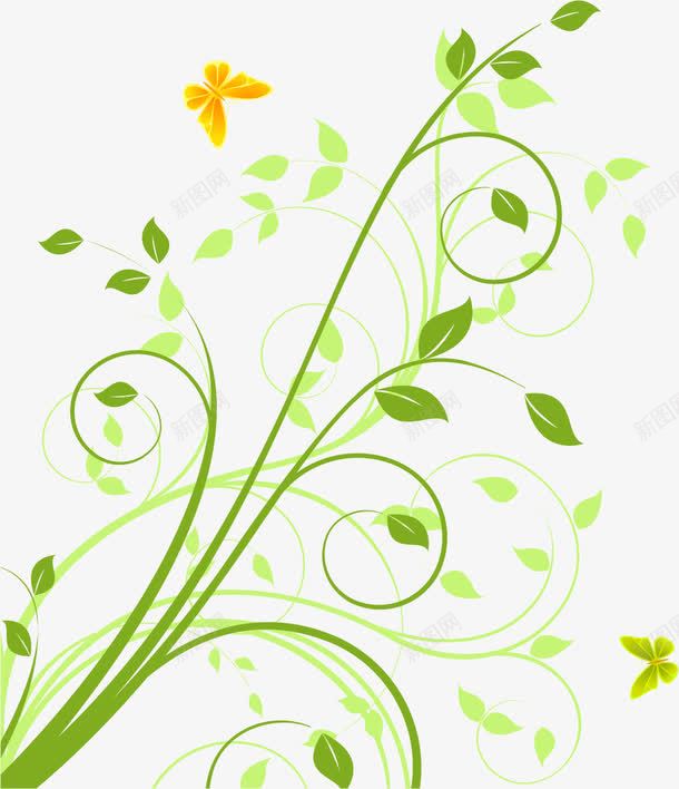 绿色线条花纹png免抠素材_新图网 https://ixintu.com AI 卡通 底纹 手绘 树叶 线条 绿色 花纹