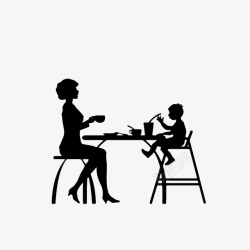老实吃饭黑色剪影和妈妈老实吃饭的小孩素图标高清图片