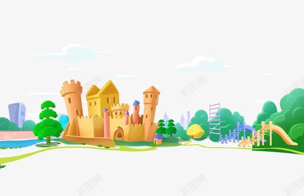 卡通城堡png免抠素材_新图网 https://ixintu.com 卡通 城堡 学校 幼儿园