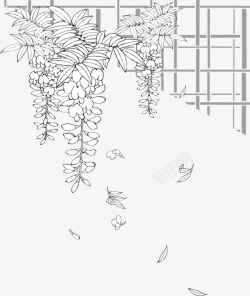 线描箭头手绘装饰线描花卉植物图案矢量图高清图片