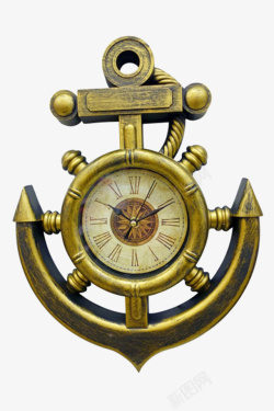 老式闹钟金属清晰发亮的船锚时钟实物高清图片