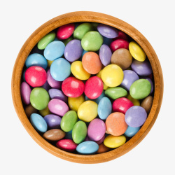 食品封面木碗里的彩色糖果俯视图高清图片