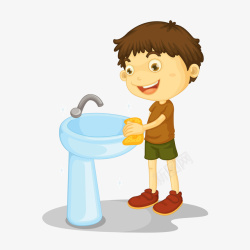 洗手的男孩清洗洗手池的卡通男孩高清图片