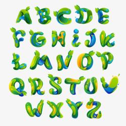 绿色可爱卡通字母字体素材