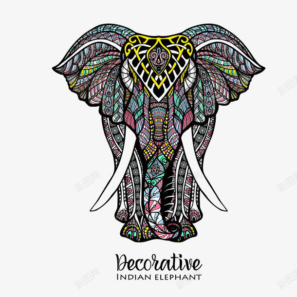 手绘彩色的大象动物矢量图ai免抠素材_新图网 https://ixintu.com 动物 图案设计 大象 彩绘 彩色 手绘 花纹设计 矢量图