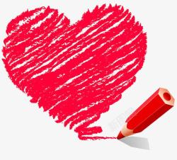 蜡笔红色爱心素材