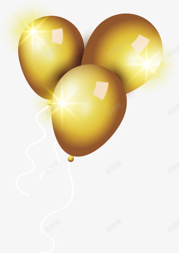 金色装饰气球png免抠素材_新图网 https://ixintu.com 充气 光影 创意 手绘 气球 绳子 装饰 金色 闪亮
