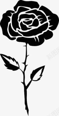 黑色手绘玫瑰花剪影图标图标