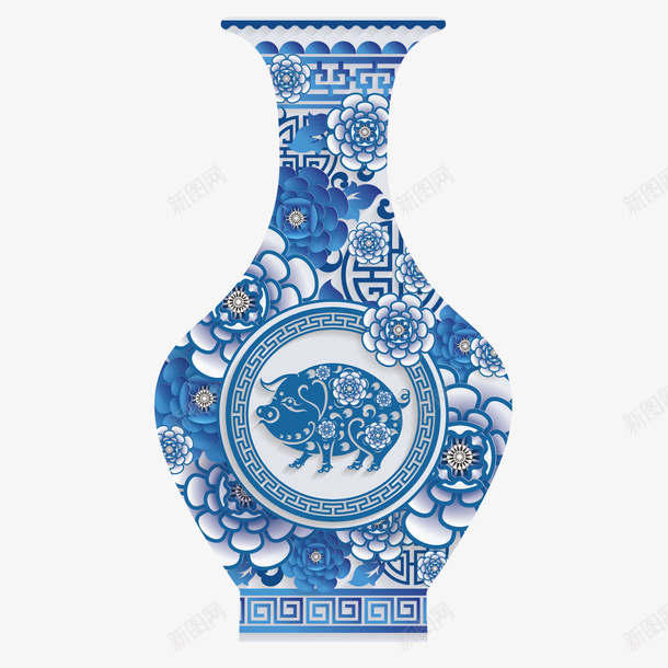 蓝色青花瓷花瓶元素矢量图png图片免费下载 素材7xnwaegaq 新图网