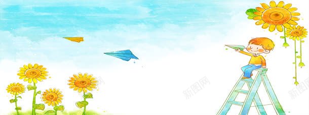 卡通背景海报jpg设计背景_新图网 https://ixintu.com 卡通 小男孩 模板 炫彩 纸飞机