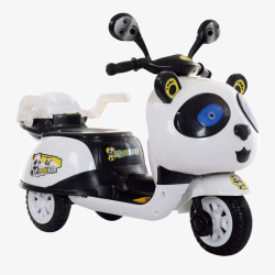 电动机车白色熊猫儿童电动摩托车高清图片