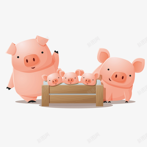 粉色可爱小猪一家矢量图ai免抠素材_新图网 https://ixintu.com 卡通 可爱 小猪 手绘 浅色 猪崽 猪崽子 猪棚 矢量图 粉红色