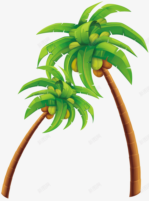绿色的椰子树矢量图ai免抠素材_新图网 https://ixintu.com 俯视椰子树 叶子 夏天 成熟的椰子 棕色的树干 椰子树 矢量图 绿色的椰子