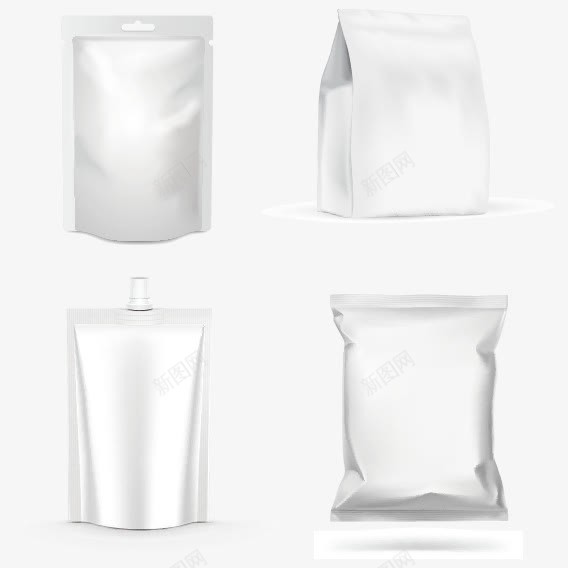 四款塑料零食包装png免抠素材_新图网 https://ixintu.com 包装效果图 塑料薄膜 塑料袋 果冻袋 铝袋包装效果 零食袋