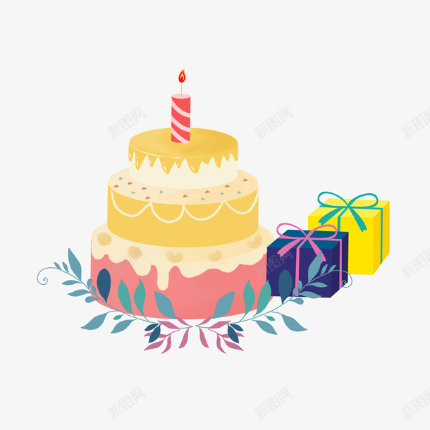 生日蛋糕和礼物以及蜡烛png免抠素材_新图网 https://ixintu.com 定制蛋糕卡通 生日蛋糕 生日蛋糕图片免费下载 礼物 花纹 蜡烛 鼠
