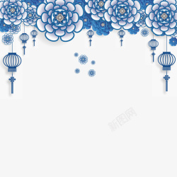 悬挂的灯笼蓝色青花瓷挂件元素高清图片
