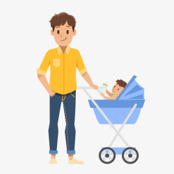 扁平婴儿一个父亲推着婴儿车矢量图高清图片