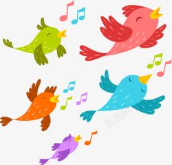 唱歌的鸟彩色卡通可爱小鸟矢量图高清图片