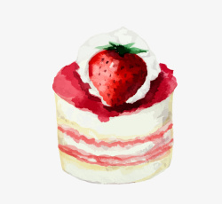 美食封面背景手绘水彩蛋糕元素草莓小蛋糕高清图片