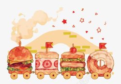 汉堡免抠图素材水彩蛋糕小火车高清图片